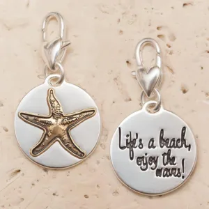 Silver 2 Tone Medallion Starfish - Life's a beach enjoy the waves